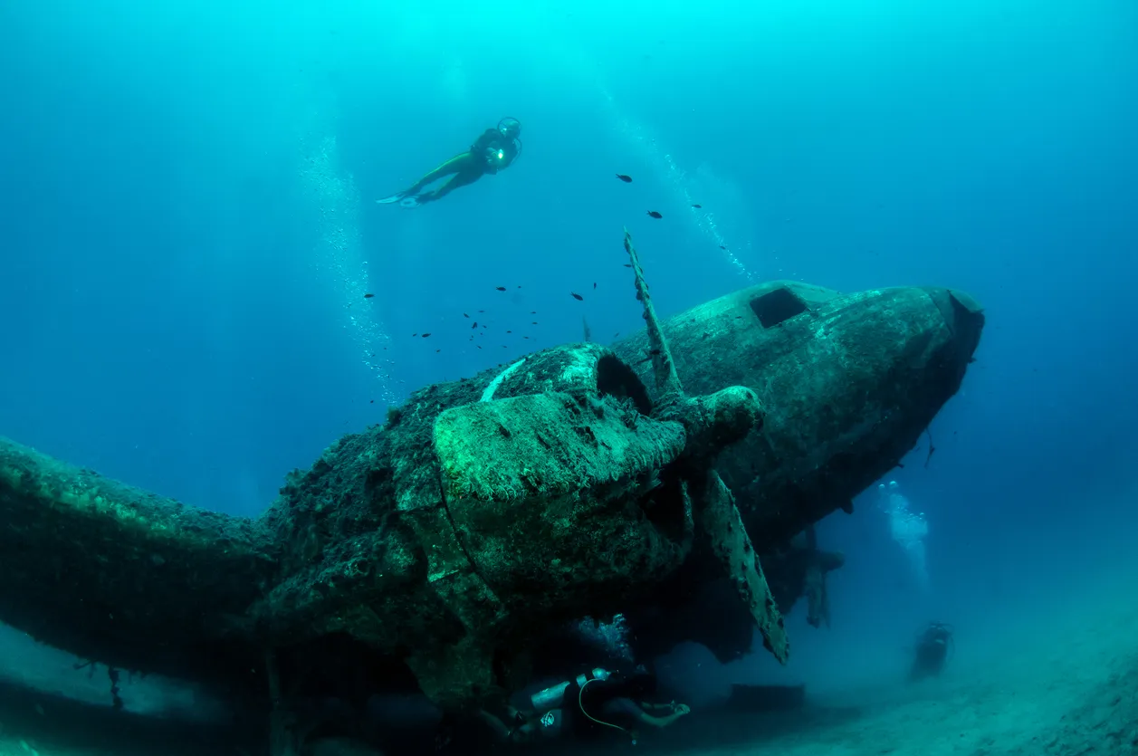 Picture shows a Dakota C47 Airplane Wreck at Kas, Turkey