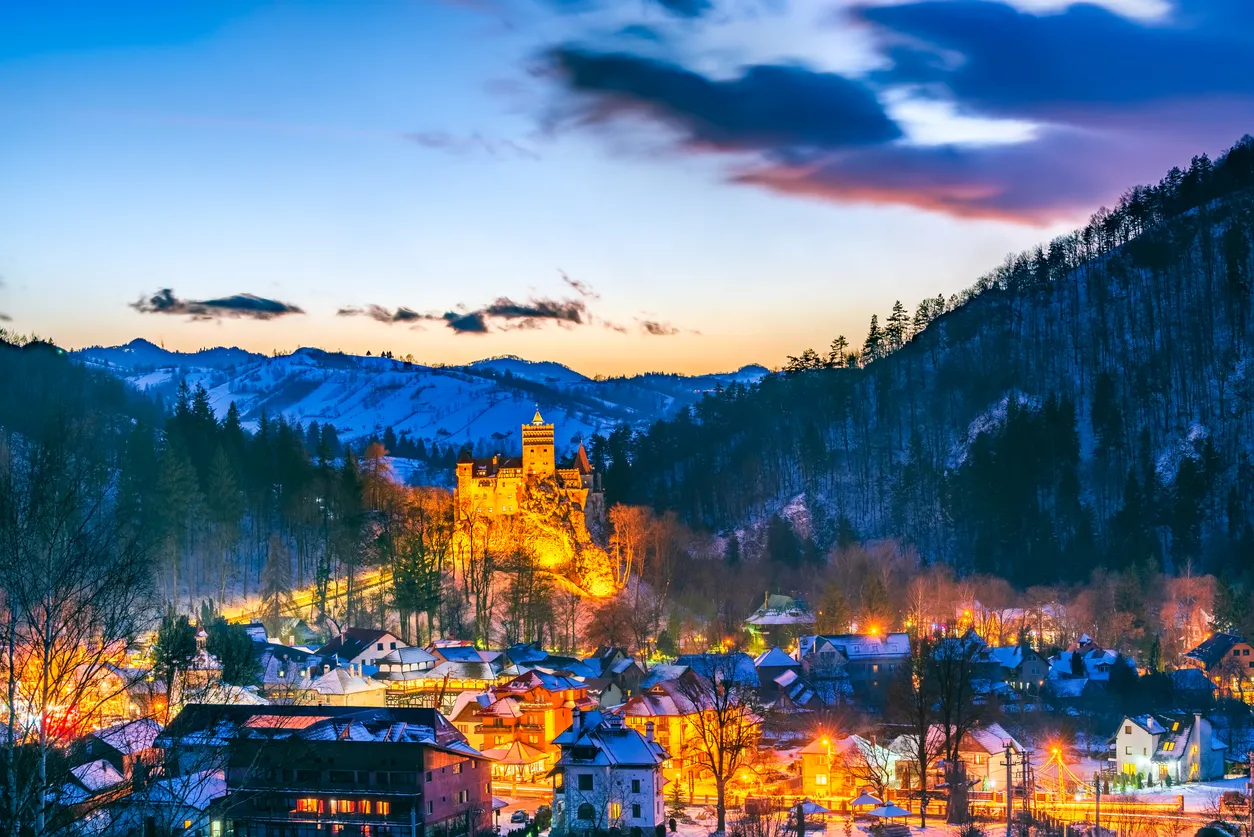 Bran Castle in Romania, medieval fortress legendary for Dracula myth, Carpathian Mountains