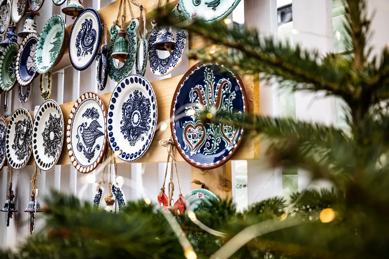Bucharest, Romania - 12.03.2021: Traditional pottery at Bucharest Christmas Market
