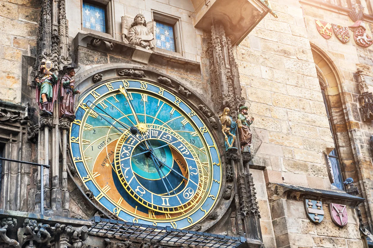 Historical medieval astronomical clock in Old Town Square in Prague, Czech Republic