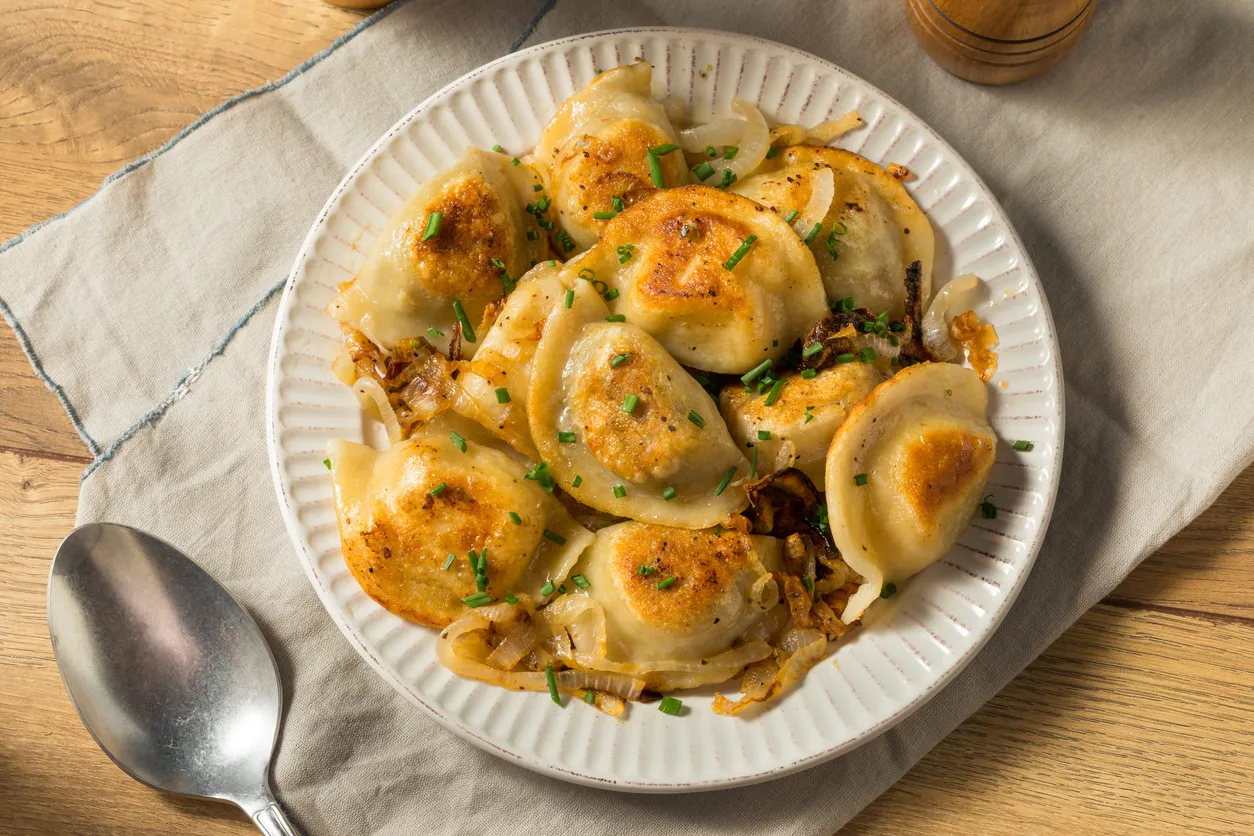 Homemade Polish Potato Pierogies  with Onion and Chives