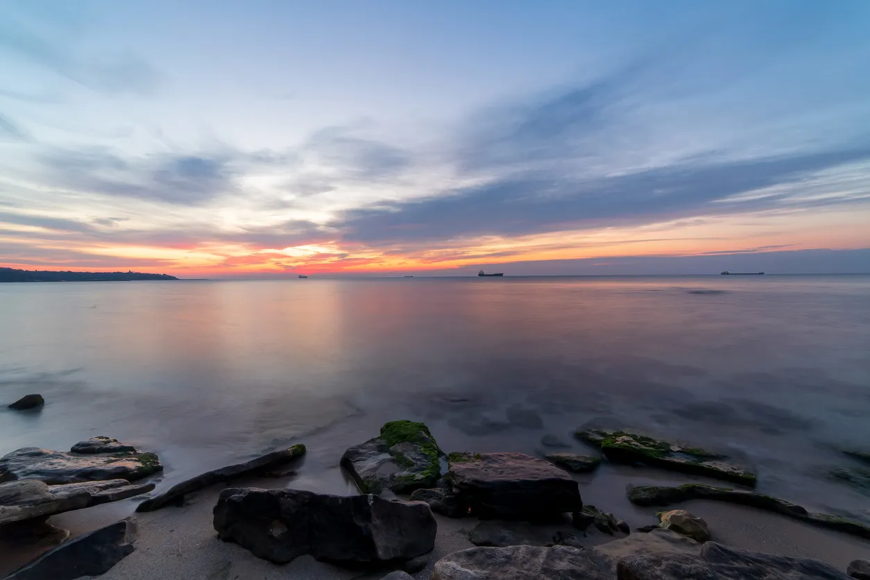 Winter sunrise from Black sea coast of Bulgaria, near Varna.