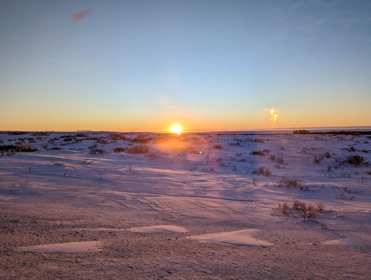 Sunrise close to Kerid Crater on a Golden Circle tour.