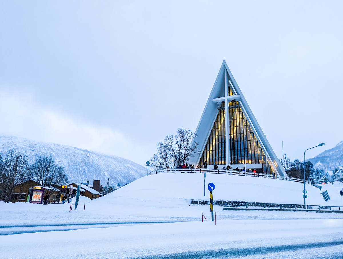 The arctic cathedral, covered in snow, close to Tromso 