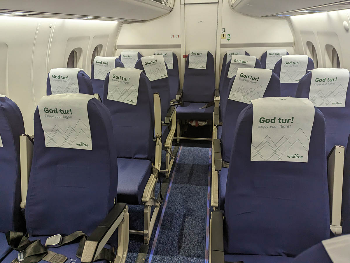 The inside of a Wideroe plane near Sogndal, Norway