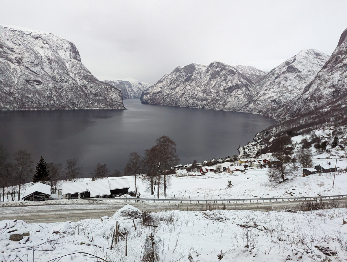 Snowshoeing over Stegastein viewpoint